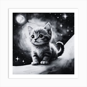 Little Kitten In The Moonlight Art Print