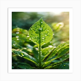 A Picture Of A Green Plant With Dewdrops On It (4) Art Print