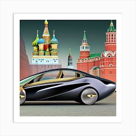 Futuristic Car In Moscow Art Print