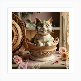 Cat In Basket Art Print