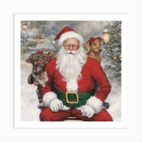 Santa Claus With Dogs Art Print