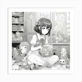 Anime Girl Sitting On The Floor 1 Art Print