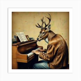 Deer Playing Piano 1 Art Print