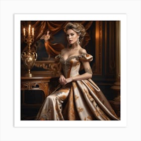 Beautiful Woman In A Golden Gown 2 Art Print