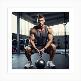 Man Lifting Kettlebell In Gym Art Print