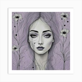 Portrait Of A Girl With Purple Hair Art Print