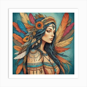 Feathered Muse Boho Art Style Art Print 2 Art Print