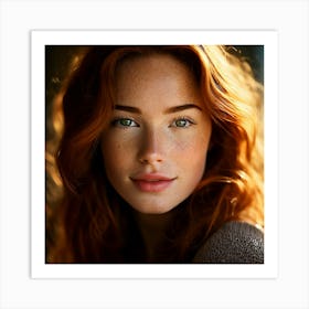 Close Up Portrait Woman Showcasing Detailed Facial Features Soft Focus On Background Freckles Cau 17019503 (3) Art Print