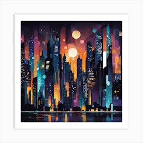 Cityscape At Night 7 Art Print