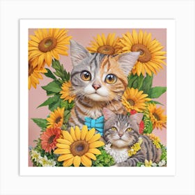 Sunflower Cats Art Print