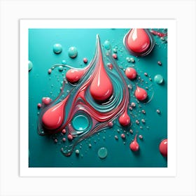 Firefly Vibrant 3d Flowing Drops On A Turquoise Background 94962 Art Print