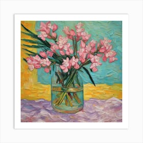 Pink Flowers In A Vase , Oleanders, Vincent Van Gogh Art Print Art Print