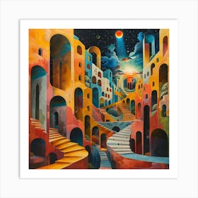 Colorful City In The Sky, Pop Surrealism, Lowbrow Art Print