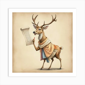 Deer Holding A Scroll Art Print