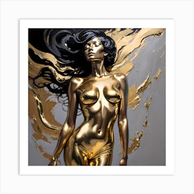 Gold Black Nude Model Art Print