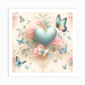 Hearts And Butterfly Art Print