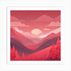 Misty mountains background in red tone 65 Art Print