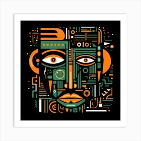 Abstract Geometric Green and Orange Face Art Print