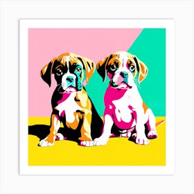 'Boxer Pups' , This Contemporary art brings POP Art and Flat Vector Art Together, Colorful, Home Decor, Kids Room Decor, Animal Art, Puppy Bank - 5th Art Print