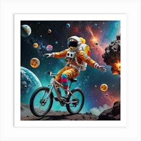 Astronaut Riding A Bike In Space 2 Art Print