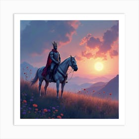 Gallant King With Watercolor Twilight Meadow 1 Art Print