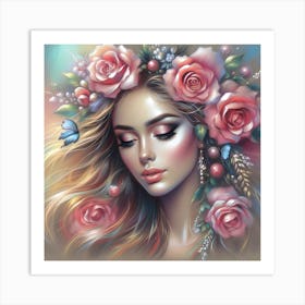 Roses And Butterflies 1 Art Print