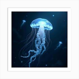 An Ethereal Jellyfish With Delicate, Flowing Tendrils Drifting Through A Cosmic Ocean Art Print