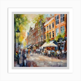 Amsterdam Cafe.Amsterdam city.summer. Cafes. Passersby, sidewalks. Oil colors. Art Print