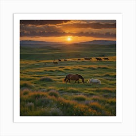 Sunset Horses Art Print