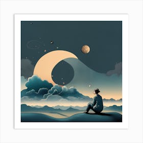 Woman Looking At The Moon Art Print