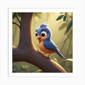 Blue Bird In The Forest Art Print