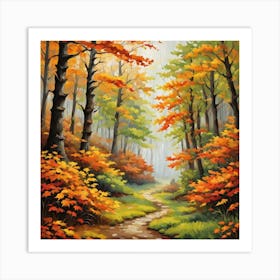 Forest In Autumn In Minimalist Style Square Composition 235 Art Print