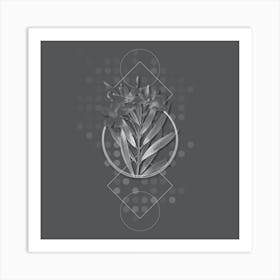 Vintage Oleander Botanical with Line Motif and Dot Pattern in Ghost Gray Art Print