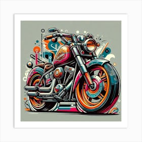 Harley Davidson Motorcycle Vehicle Colorful Comic Graffiti Style - 2 Art Print