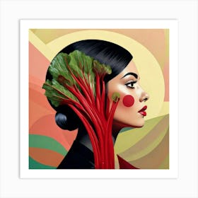 Firefly Woman, Side Profile, Rhubarb, Surreal, Black Circles, Eyes, Imaginative, Artistic, Bold, Uni (1) Art Print