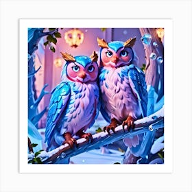 Two Owls On A Branch Art Print