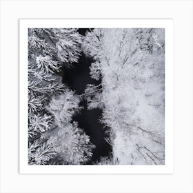 Black River Through The Snowy Winter Forest Square Art Print