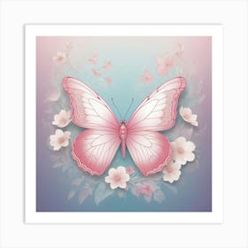 Pink Butterfly With Flowers 1 Art Print