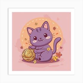 Cute Cat Playing With Yarn 2 Art Print