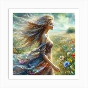 Girl In A Field 4 Art Print