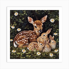 Fawn And Rabbits Fairycore Painting 3 Art Print