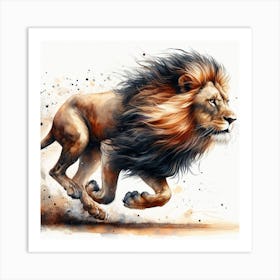 Lion In Motion, Lion Watercolour Art Print 2 Art Print