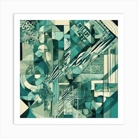 Abstract Patterns Green Cubism Style Art Print