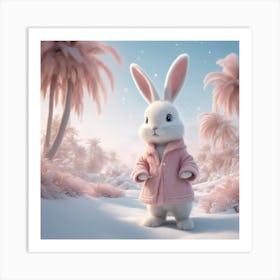 Digital Oil, Bunny Wearing A Winter Coat, Whimsical And Imaginative, Soft Snowfall, Pastel Pinks, Bl (2) Art Print