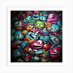 Cartoon Monsters Graffiti Art for wall decor Art Print