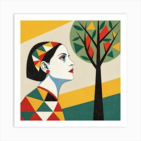 An Abstract Art Piece Featuring A Woman's Face Art Print