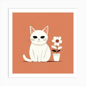 White Cat With Flower 1 Art Print