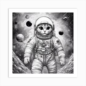 A Cat In Cosmonaut Suit Wandering In Space 3 Art Print