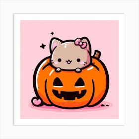 Hello Kitty Halloween Pumpkin Kawaii Cat Anime Cartoon Art Print