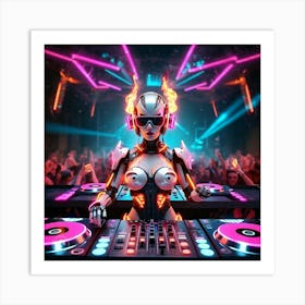 Neon Dj Girl Bot Art Print